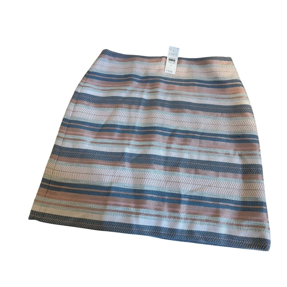 NWT Ann Taylor Loft Skirt Sz 4 Lined Blue Pink Striped Short Fitted Aline